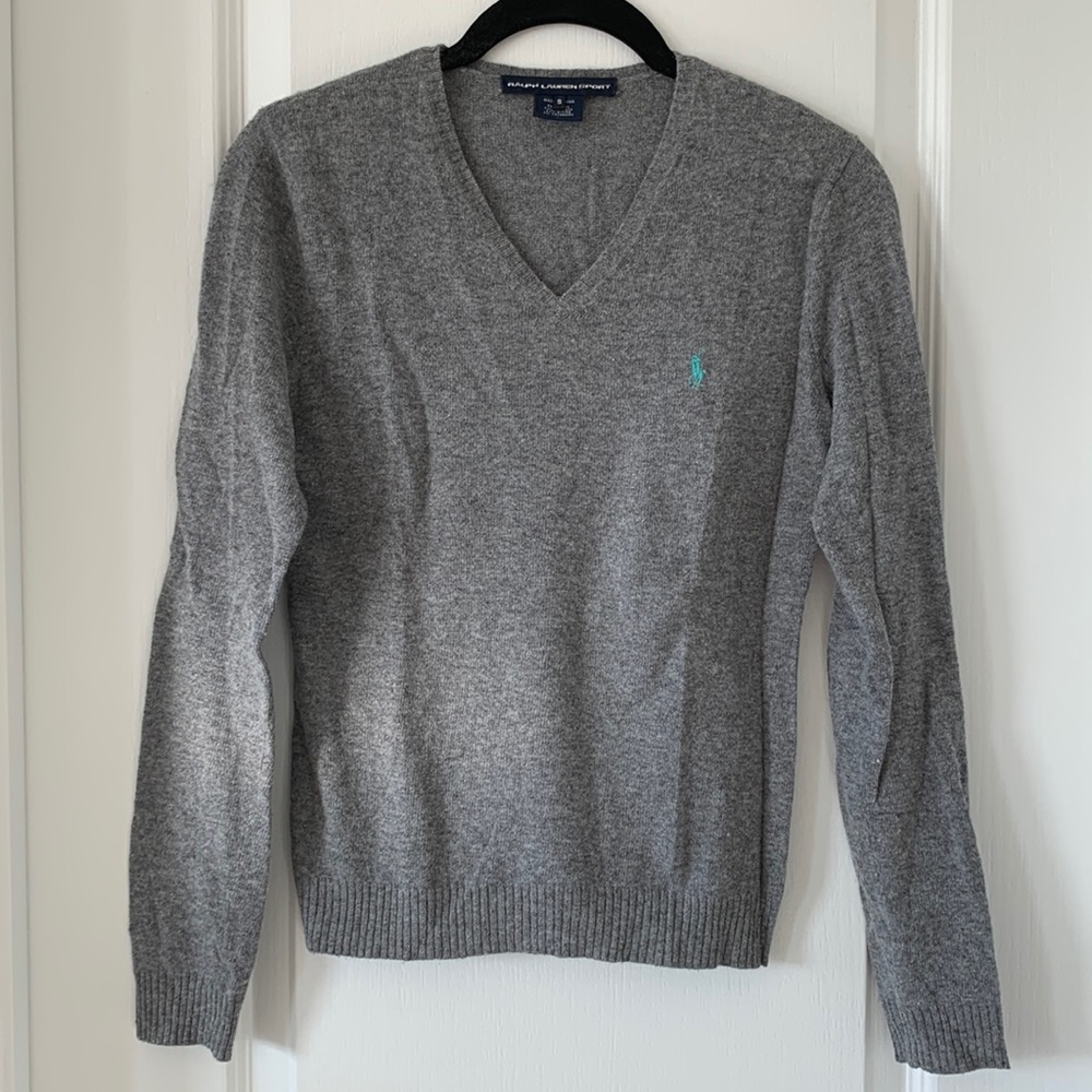 RALPH LAUREN SPORT Gray Wool/Cashmere Blend V-Neck Long Sleeve Sweater Size S